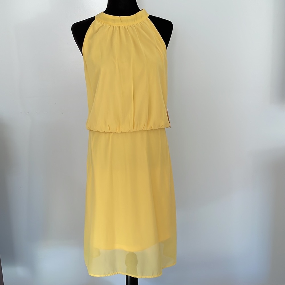 JustFab Yellow Halter Mock Neck Dress